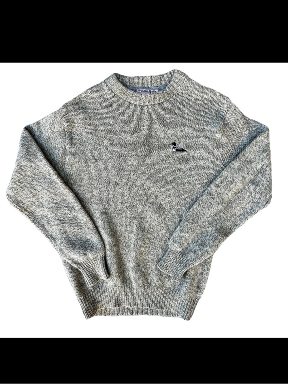 Vintage Winona Knits Wool Sweater Made in USA Duck Loon Embroidery Sz L